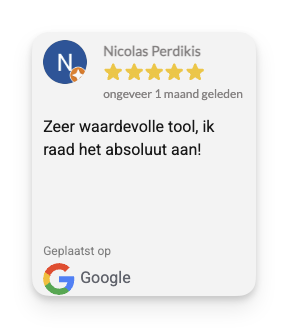 Beoordeling van 5 sterren door Nicolas, gepost op Google, met positieve feedback over een waardevolle tool.