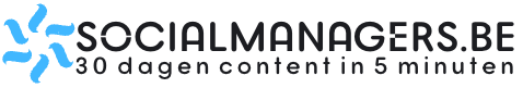 Logo van Socialmanagers.be met slogan '30 dagen content in 5 minuten'